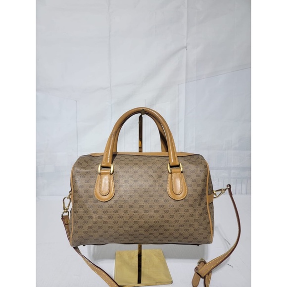Authentic GUCCI Vintage Micro GG Canvas Boston Bag Beige/Brown - Picture 4 of 14